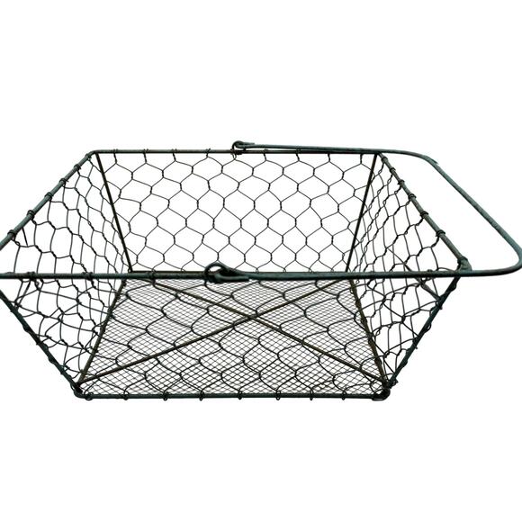 Rustic Patina Metal Wire Storage Bin Basket with handle Caddy Farmhouse Decor - Picture 3 of 8